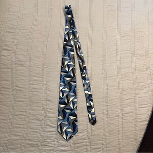 Valentino Pietro Geometric Silk Tie in Blue and Brown